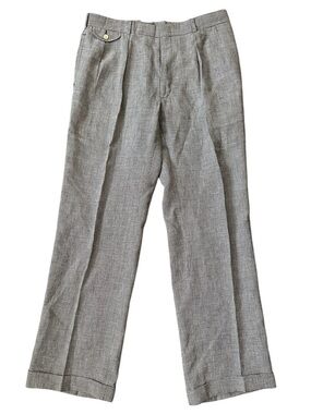 Vtg Polo Ralph Lauren Pleated Pants 36 Black White Linen Blend Houndstooth Cuff